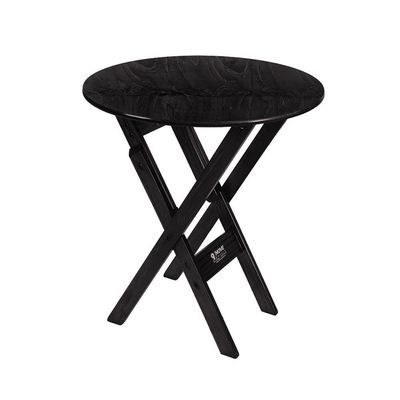 Mesa Redonda 70cm Dobrável Em Madeira Maciça - Preto - Preto