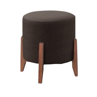 Puff Estofado Decorativo Redondo Sala De Estar Londres Suede Marrom
