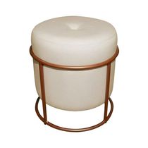 Puff De Ferro Decorativo Redondo Para Sala Argola Ariel Bege bronze Veludo
