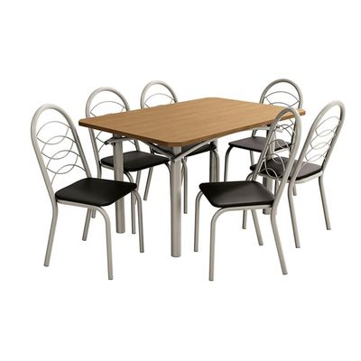 Mesa de Jantar Retangular Kappesberg Salvador com 6 Cadeiras Estofadas - Nickel, Freijó e Preto