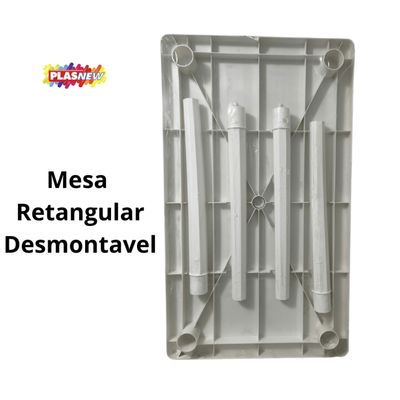 Mesa Retangular Plástica Piscina Praia Desmontável Branca Plasnew