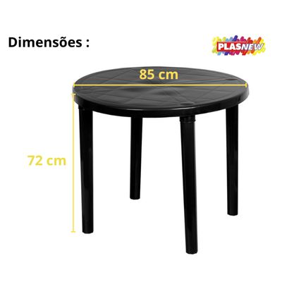 Mesa Redonda Plástica Piscina Praia Desmontável Preta Plasnew