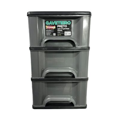 Gaveteiro Organizador 3 Gav Plasnew Resistente 1714 Cinza