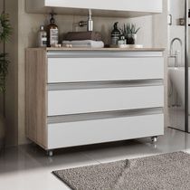 Gabinete Banheiro Rodinhas Joia 80cm 03 Gavetas Madeirado Branco
