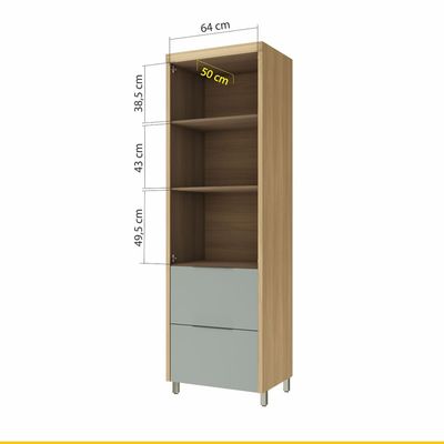 Paneleiro Nesher Marquesa em MDF 15mm com 2 Portas, 2 Gavetas e 3 Prateleiras - 70cm de largura - Nature/Verde