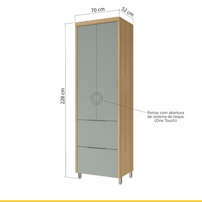 Paneleiro Nesher Marquesa em MDF 15mm com 2 Portas, 2 Gavetas e 3 Prateleiras - 70cm de largura - Nature/Verde