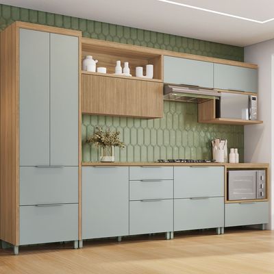Paneleiro Nesher Marquesa em MDF 15mm com 2 Portas, 2 Gavetas e 3 Prateleiras - 70cm de largura - Nature/Verde