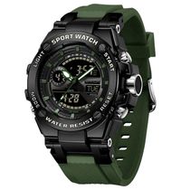 Relógio Dual Display Digital Com Pulseira Silicone Multifuncional Impermeavel Verde