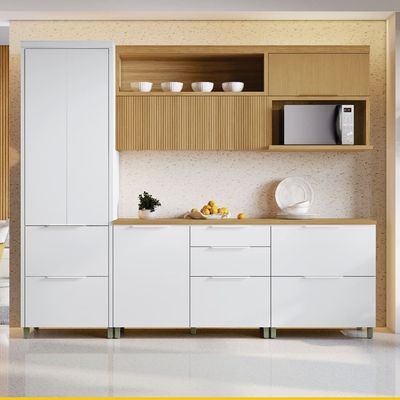 Paneleiro Nesher Marquesa em MDF 15mm com 2 Portas, 2 Gavetas e 3 Prateleiras - 70cm de largura - Nature/Verde