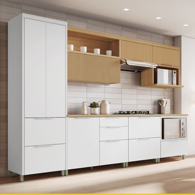 Paneleiro Nesher Marquesa em MDF 15mm com 2 Portas, 2 Gavetas e 3 Prateleiras - 70cm de largura - Nature/Verde