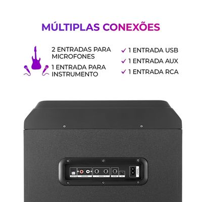 Torre de Som AIWA T1W -02 1600W 1Woofer10" Bluetooth RGB USB FM DJ BIV