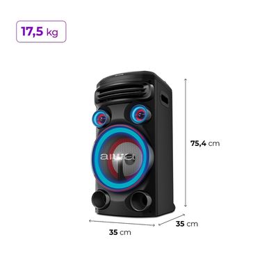 Torre de Som AIWA T1W -02 1600W 1Woofer10" Bluetooth RGB USB FM DJ BIV