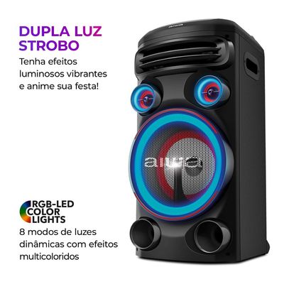 Torre de Som AIWA T1W -02 1600W 1Woofer10" Bluetooth RGB USB FM DJ BIV