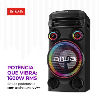 Torre de Som AIWA T1W -02 1600W 1Woofer10" Bluetooth RGB USB FM DJ BIV