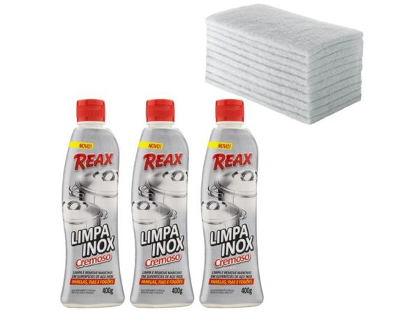 03 Und Limpa Limpa Inox Cremoso 400 G + 10 Fibras Brancas
