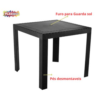 Mesa Quadrada Rattan Montavel Preta Plastico Plasnew
