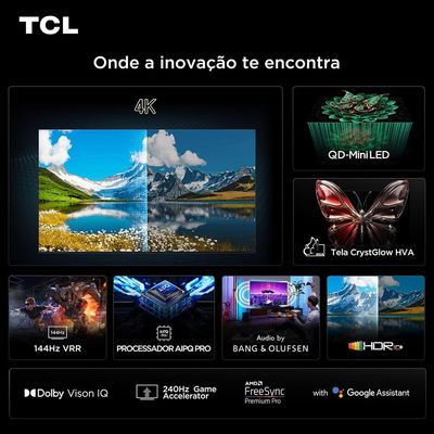 Smart TV 65” TCL 65C7K 4K QD-Mini Led 144Hz com Sistema Operacional Google TV Bivolt