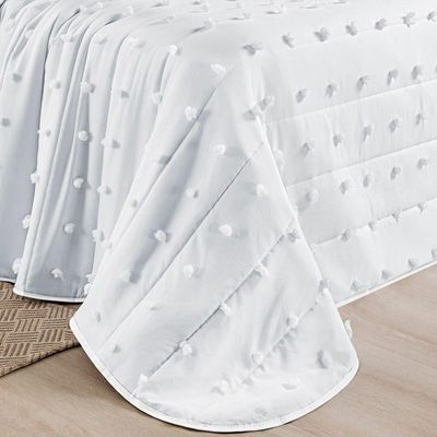 Kit Cobre Leito Colcha Alexa Pompom Casal Padrão Dupla Face Micropercal 3 Peças - Branco