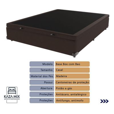 Cama Box Casal Com Bau Ortobom D33 Light Marrom