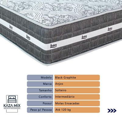 Cama Box Branco E Colchão Black Graphite Molas Ensacadas Solteiro 88x188x32 Anjos