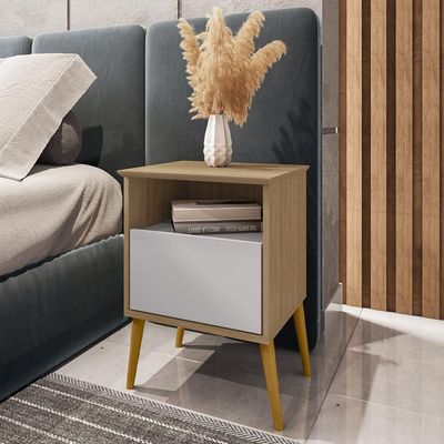 Mesa De Cabeceira 1 Gaveta 45 Cm Cancun Bechara Cinamomo Off White