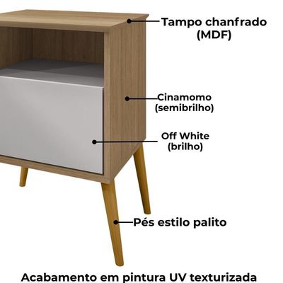 Mesa De Cabeceira 1 Gaveta 45 Cm Cancun Bechara Cinamomo Off White