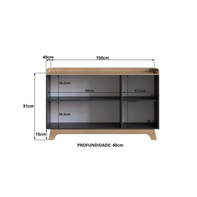 Balcão Buffet 3 Portas 150cm John - Preto