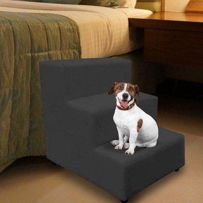 Escada Escadinha Pet Cachorro 3 Degraus Rampa Suede Grace Cinza