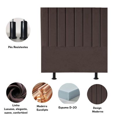 Cabeceira Estofada Cama Casal Box140 Cm Luna Linho E Frame Marrom