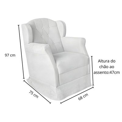 Poltrona Decorativa Amamentação Balanço Puff Bebê Corino Branco