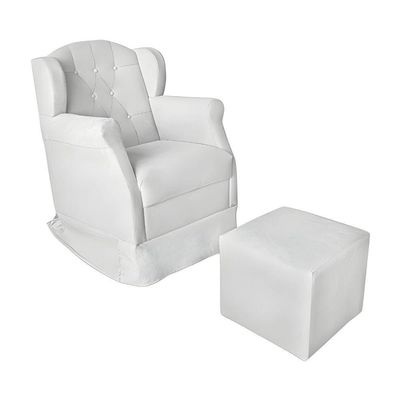 Poltrona Decorativa Amamentação Balanço Puff Bebê Corino Branco
