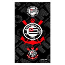 Toalha Praia Buettner Veludo Estampado 100% Algodão Brasão Corinthians 70cm x 140m Preto