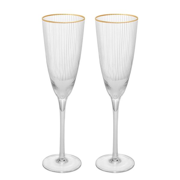 Conjunto de Taças para Champanhe Wolff com Borda Dourada Lines 300 ml em Vidro – 2 Peças Transparente