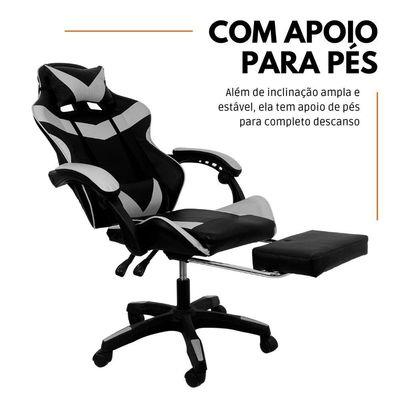 Cadeira Gamer Stillus Ergonômica Com Apoio Para Os Pés - Preto E Branco