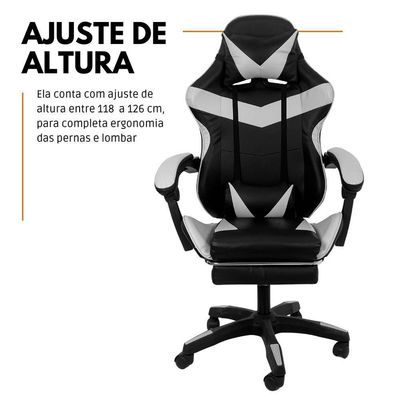 Cadeira Gamer Stillus Ergonômica Com Apoio Para Os Pés - Preto E Branco
