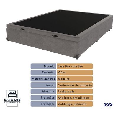 Cama + Box Bau Airtech Colchão Ortobom Viuva Springpocket Cinza