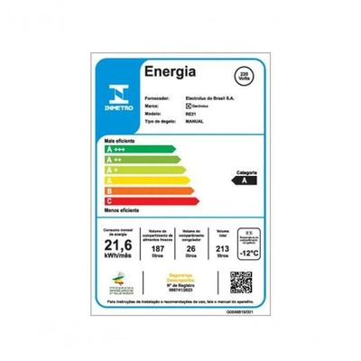 Geladeira Electrolux Uma Porta Com Freezer Duas Estrelas 213L RE21 Branco 110V