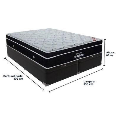 Cama+ Box Com Bau Ortobom Colchão Queen Com Molas Ensacadas Preto