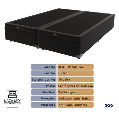 Cama+ Box Com Bau Ortobom Colchão Queen Com Molas Ensacadas Preto