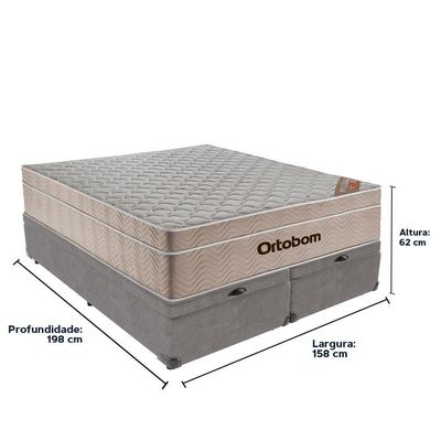 Airtech Colchão Ortobom Queen Com Baú Bege Springpocket Cinza