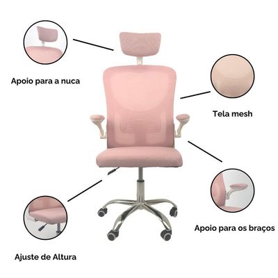 Kit 3 Cadeiras De Escritório Diretor Oficial Vegas Com Apoio Rosa Branco