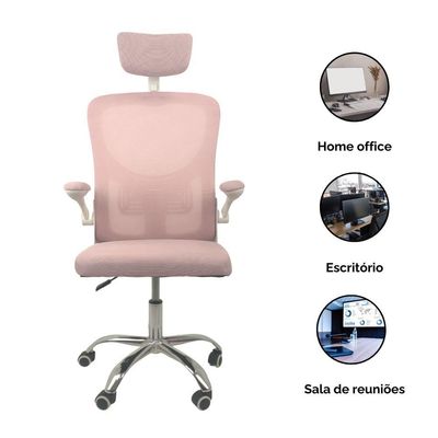 Kit 3 Cadeiras De Escritório Diretor Oficial Vegas Com Apoio Rosa Branco