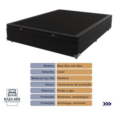 Cama + Box Bau Casal Colchão Extra Firme Ortobom D45 Airtech Preto