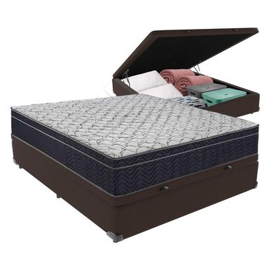 Cama + Box Bau Casal Colchão Extra Firme Ortobom D45 Airtech Marrom