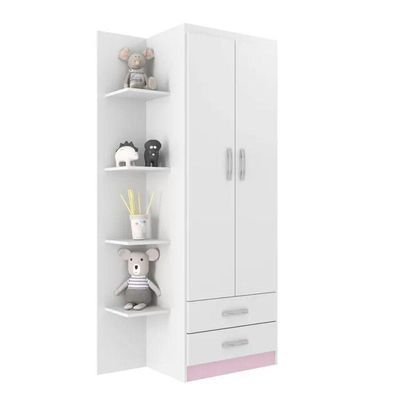 Guarda-roupa Infantil Atalaia 2 Portas 2 Gavetas Com 4 Prateleiras Externas Rosa Branco