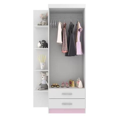 Guarda-roupa Infantil Atalaia 2 Portas 2 Gavetas Com 4 Prateleiras Externas Rosa Branco