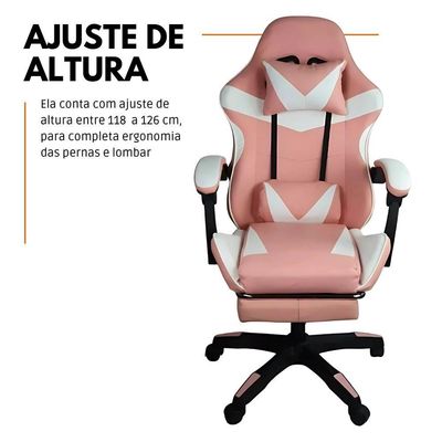 Cadeira Gamer Stillus Ergonômica Com Apoio Para Os Pés - Rosa E Branco