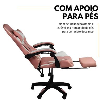 Cadeira Gamer Stillus Ergonômica Com Apoio Para Os Pés - Rosa E Branco