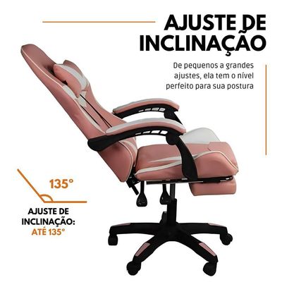 Cadeira Gamer Stillus Ergonômica Com Apoio Para Os Pés - Rosa E Branco