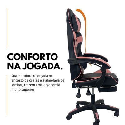 Cadeira Gamer Stillus Ergonômica Com Apoio Para Os Pés - Rosa E Branco